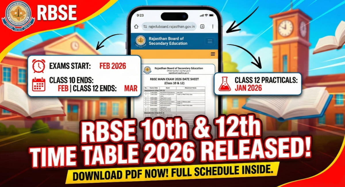 RBSE 10वीं-12वीं टाइम टेबल 2026